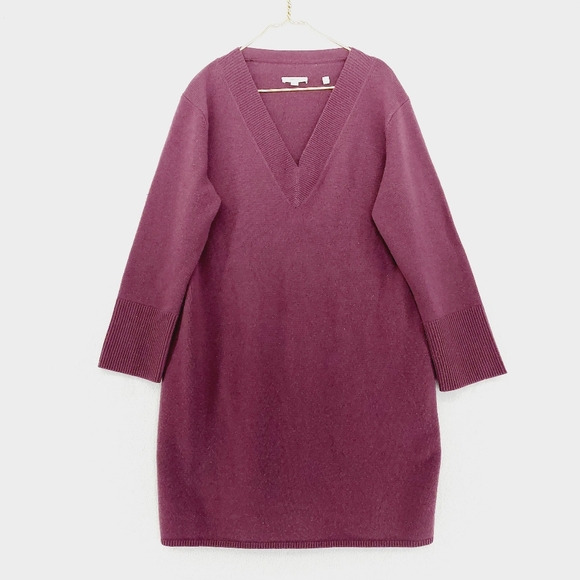 NWT Vince Wool Cashmere Sweater Dress V-neck Plum Purple Midweight Knit P6959 - Picture 2 of 8